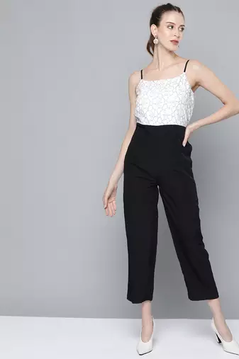 White plain poly cotton jumpsuit