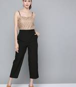 Beige plain poly cotton jumpsuit