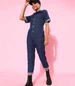 Blue plain denim jumpsuit