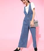 Blue plain denim jumpsuit