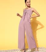 Lavender plain polyester jumpsuit
