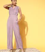 Lavender plain polyester jumpsuit