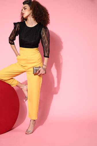 Mustard plain polyester jumpsuit