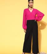 Pink plain polyester jumpsuit