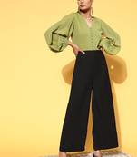 Green plain polyester jumpsuit