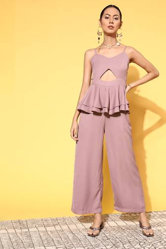 Lavender plain polyester jumpsuit
