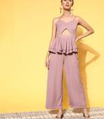 Lavender plain polyester jumpsuit