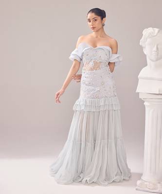 Grey net embroidery pearl sweetheart neck beryl gown 1