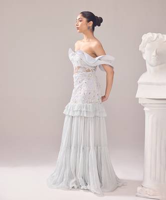 Grey net embroidery pearl sweetheart neck beryl gown 2