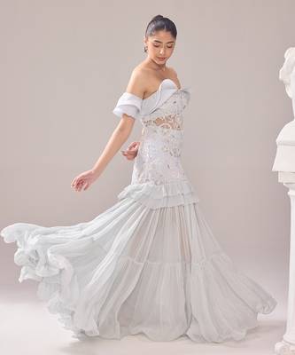 Grey net embroidery pearl sweetheart neck beryl gown 3