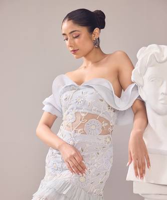 Grey net embroidery pearl sweetheart neck beryl gown 4