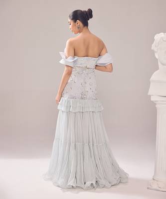 Grey net embroidery pearl sweetheart neck beryl gown 5