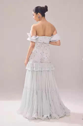 Grey net embroidery pearl sweetheart neck beryl gown