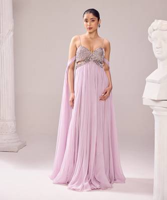 Purple italian embroidery aari sweetheart neck clara gown 1