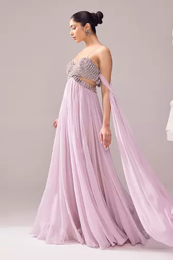 Purple italian embroidery aari sweetheart neck clara gown