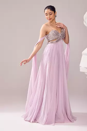 Purple italian embroidery aari sweetheart neck clara gown