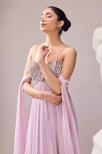 Purple italian embroidery aari sweetheart neck clara gown