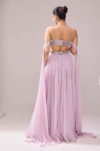 Purple italian embroidery aari sweetheart neck clara gown