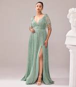 Green italian embroidery crystal sweetheart neck glory tassel gown