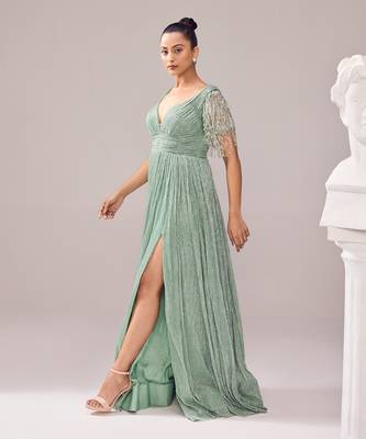 Green italian embroidery crystal sweetheart neck glory tassel gown 3