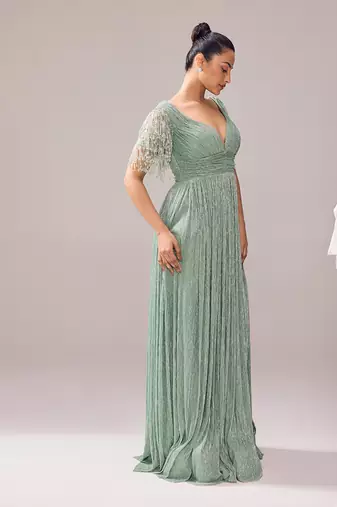 Green italian embroidery crystal sweetheart neck glory tassel gown