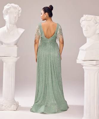 Green italian embroidery crystal sweetheart neck glory tassel gown 5