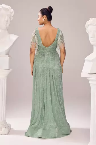 Green italian embroidery crystal sweetheart neck glory tassel gown