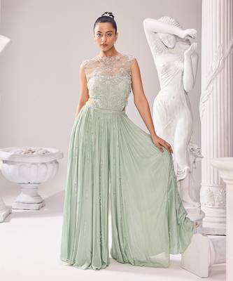 Green jacket net embroidery pearl caroline corset jumpsuit 1