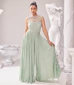 Green jacket net embroidery pearl caroline corset jumpsuit