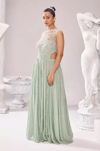 Green jacket net embroidery pearl caroline corset jumpsuit
