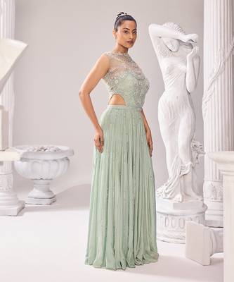 Green jacket net embroidery pearl caroline corset jumpsuit 3