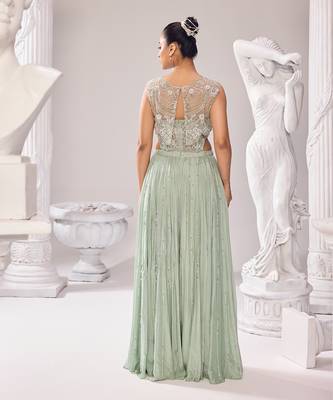 Green jacket net embroidery pearl caroline corset jumpsuit 5