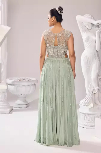 Green jacket net embroidery pearl caroline corset jumpsuit