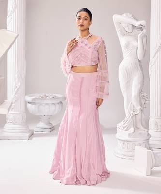 Pink Nectar Hand Embroidery Crepe Lehenga set 1