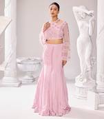 Pink Nectar Hand Embroidery Crepe Lehenga set