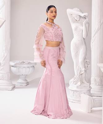 Pink Nectar Hand Embroidery Crepe Lehenga set 3