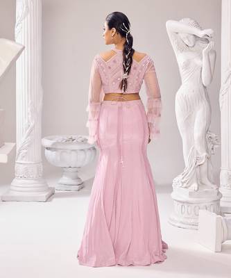 Pink Nectar Hand Embroidery Crepe Lehenga set 4