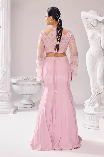 Pink Nectar Hand Embroidery Crepe Lehenga set