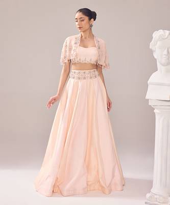 Tender Peach Hand Embroidery Organza Lehenga set 1