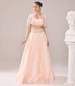 Tender Peach Hand Embroidery Organza Lehenga set