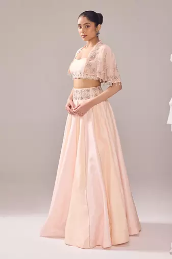 Tender Peach Hand Embroidery Organza Lehenga set