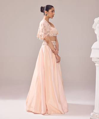Tender Peach Hand Embroidery Organza Lehenga set 3