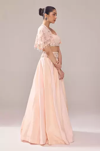 Tender Peach Hand Embroidery Organza Lehenga set