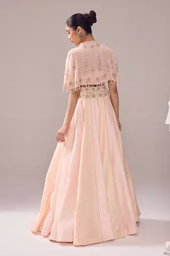 Tender Peach Hand Embroidery Organza Lehenga set