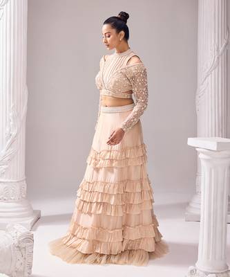 Peach Opara Embroidery Floral Mollie Halter Crop Top And Skirt Set 2