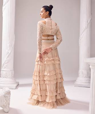 Peach Opara Embroidery Floral Mollie Halter Crop Top And Skirt Set 4