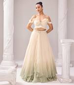 Off White Lehenga And Blouse Organza Embellished Pearl Amelia Set