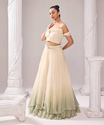 Off White Lehenga And Blouse Organza Embellished Pearl Amelia Set 2