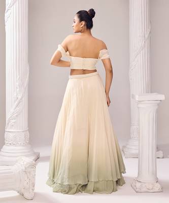 Off White Lehenga And Blouse Organza Embellished Pearl Amelia Set 4