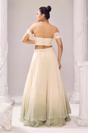 Off White Lehenga And Blouse Organza Embellished Pearl Amelia Set